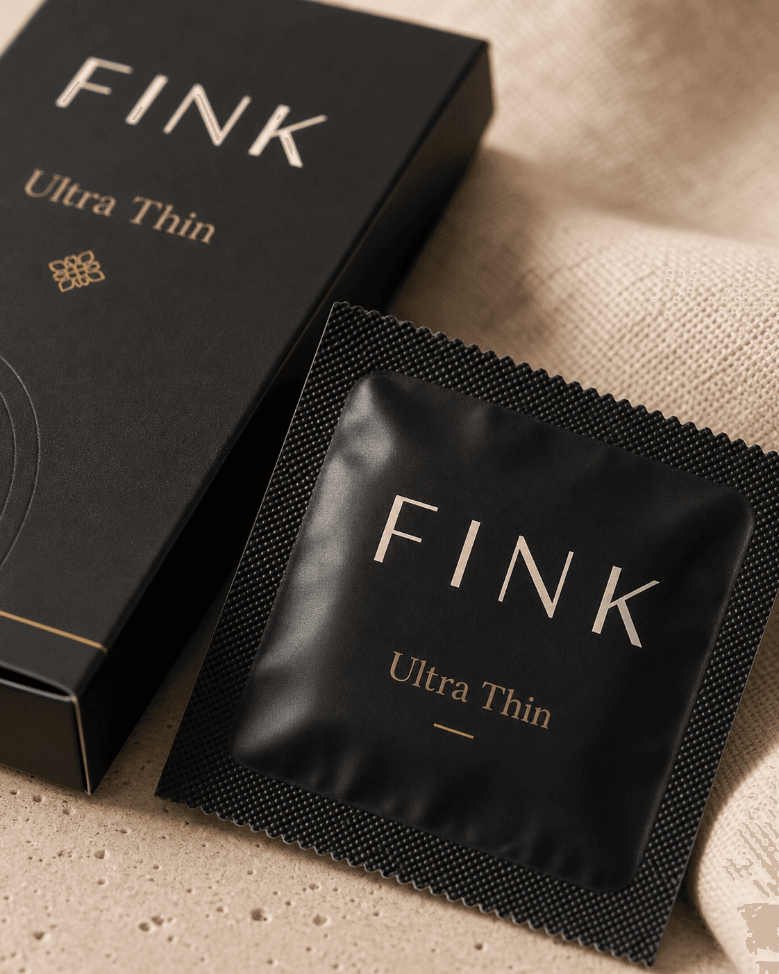 Macro shot of a single Fink Ultra Thin sachet edge