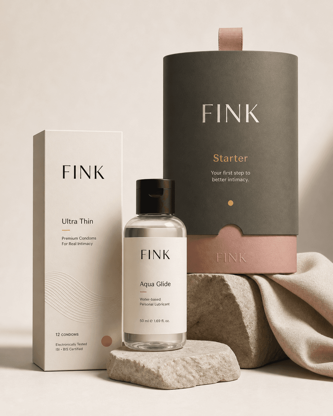 Fink Ultra Thin, Aqua Glide, and Starter kit product still life