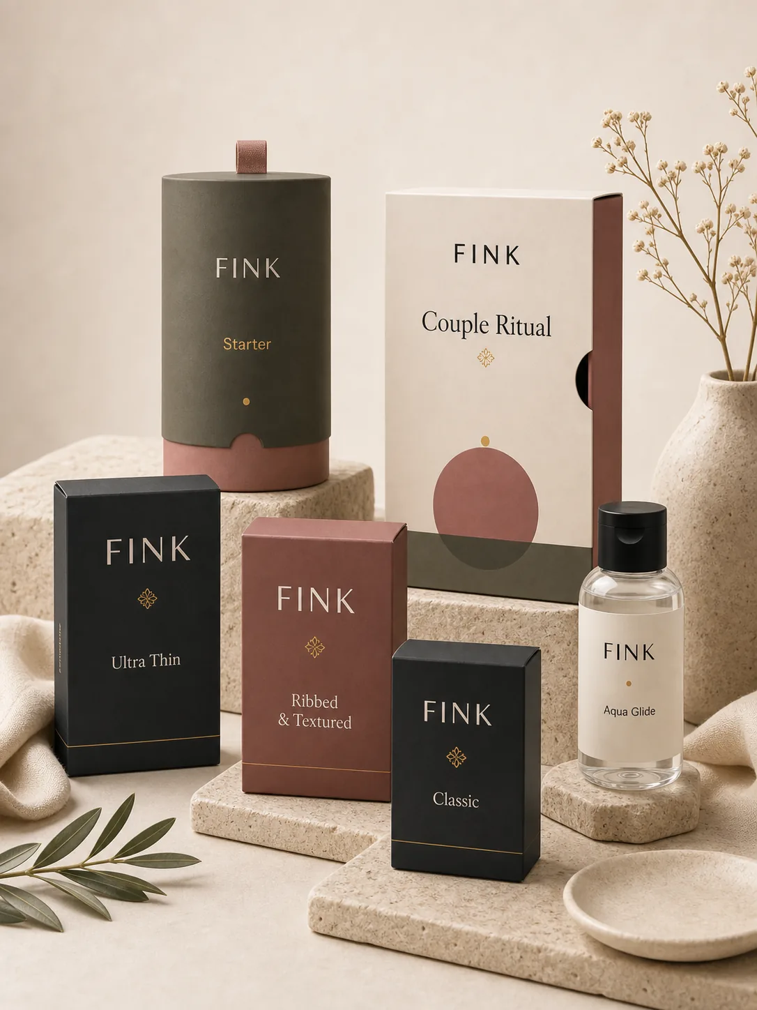 The Fink product family arranged together on a neutral surface